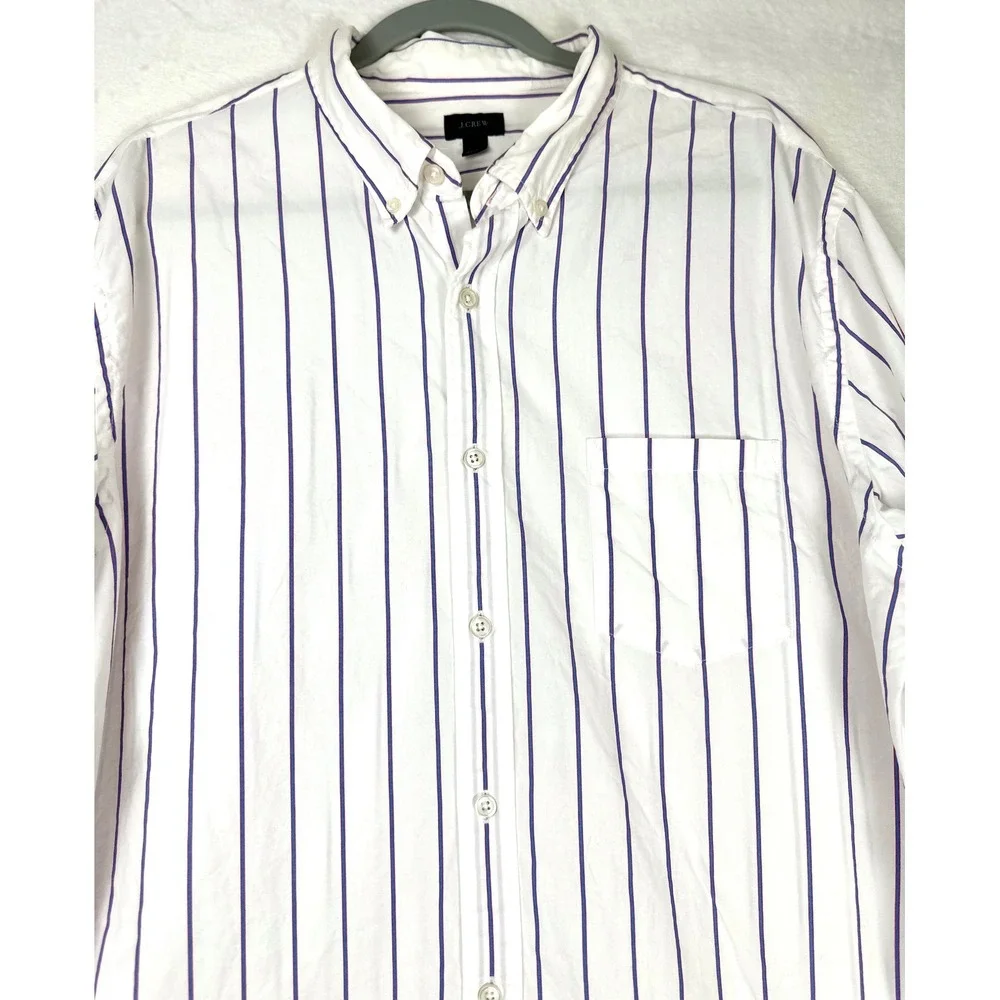 J.Crew Button-Down Shirt Mens XL White Blue Striped Cotton Long Sleeve Preppy